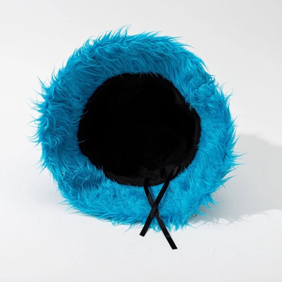 Shaggy Fuzzy Faux Fur Warm Winter Blue Bucket Hat Chic Luxury Fashion - Picture 3 of 5
